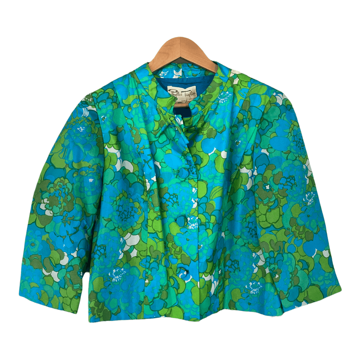 Phylis Taylor Vintage Jacket Green and Blue Floral UK Size 12 - Ava & Iva
