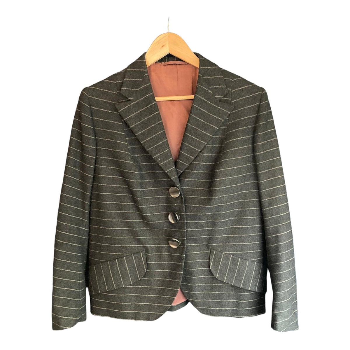 Teper Wool Grey Striped Jacket UK Size 16 - Ava & Iva