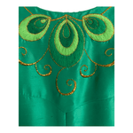 Unbranded Vintage Silk Long Sleeve Evening Gown Maxi Dress Emerald Green Gold Embroidered Peacock Pattern UK Size 14-16 - Ava & Iva