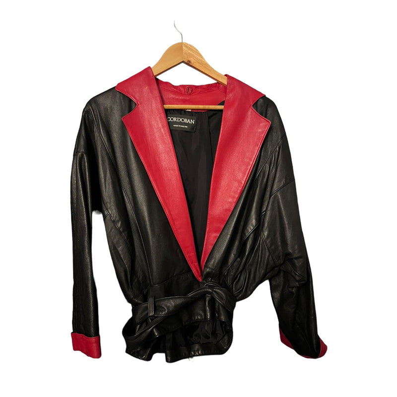 Cordoban Leather Black & Red Long Sleeved Jacket UK Size 12 - Ava & Iva