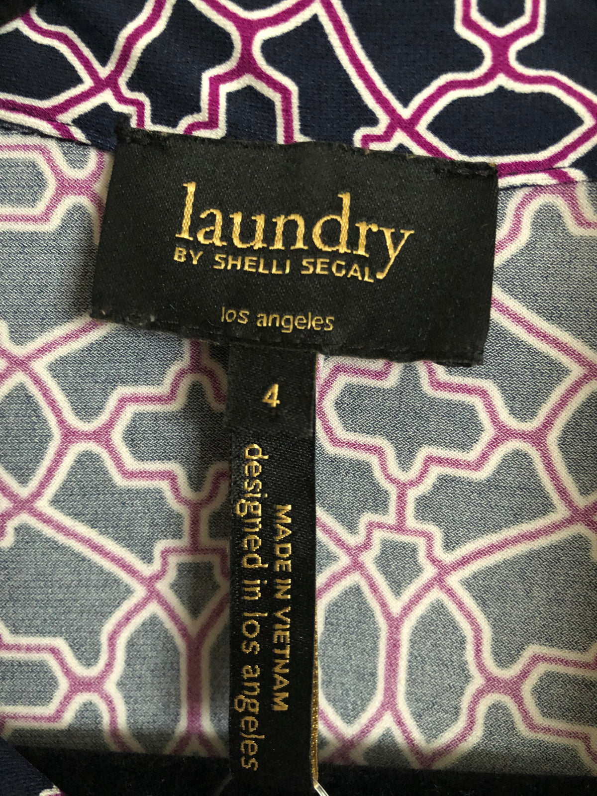 Laundry by Shelli Segal Polyester Blend Belted Shirt Dress Navy Blue / Multicoloured Geometric Print UK Size 8 - Ava & Iva