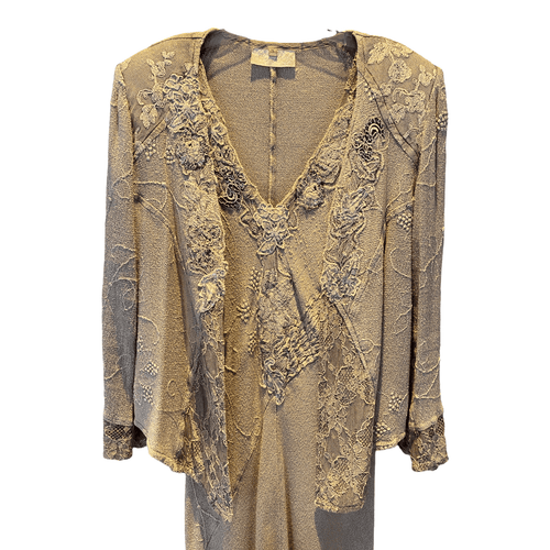Ann Balon 2 Pice Outfit Dress and Jacket Lace and Sequin Taupe Size S (UK8/10) - Ava & Iva