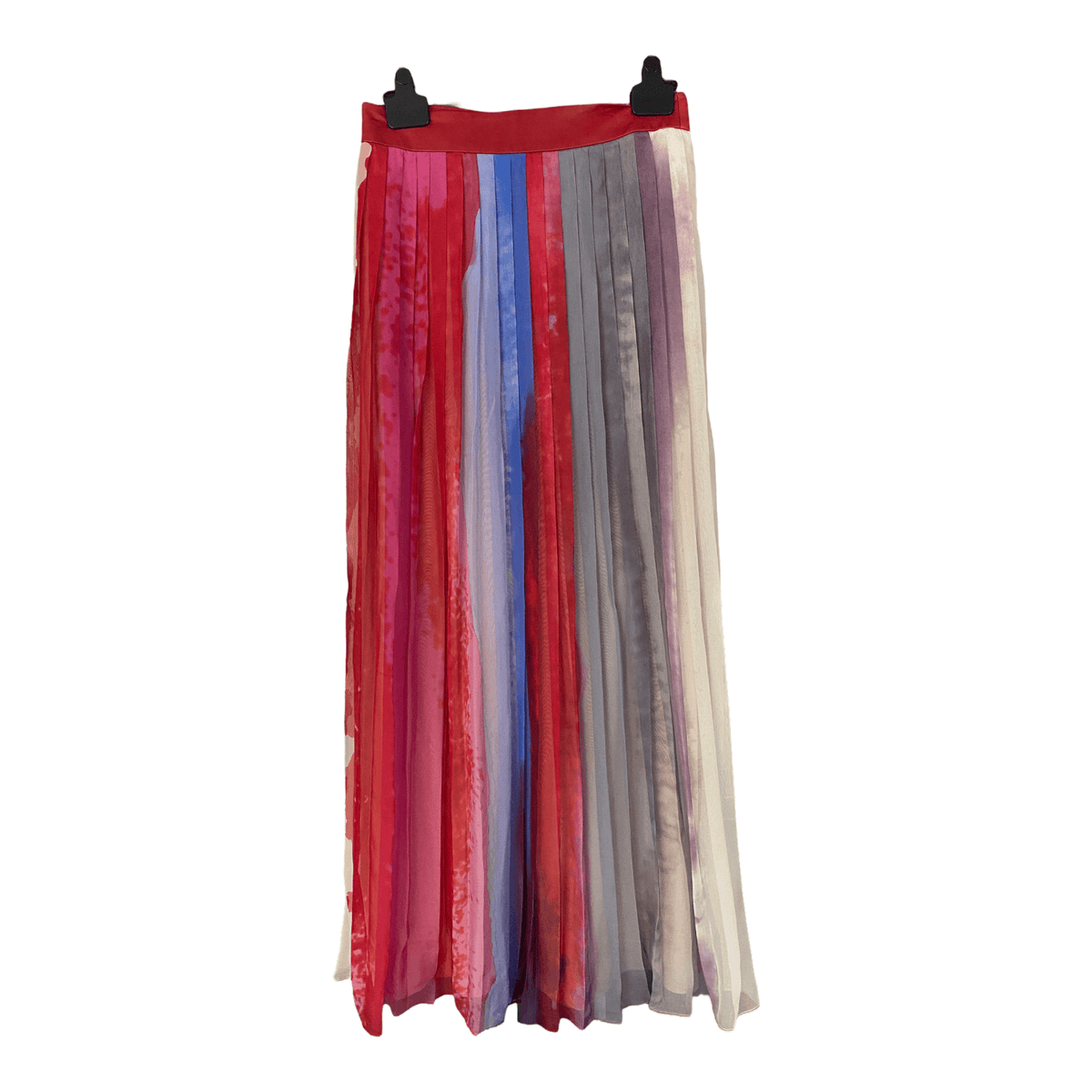Rag & Bone Silk Multicolour Pleated Skirt with Leather Waistband UK Size 10/12 - Ava & Iva