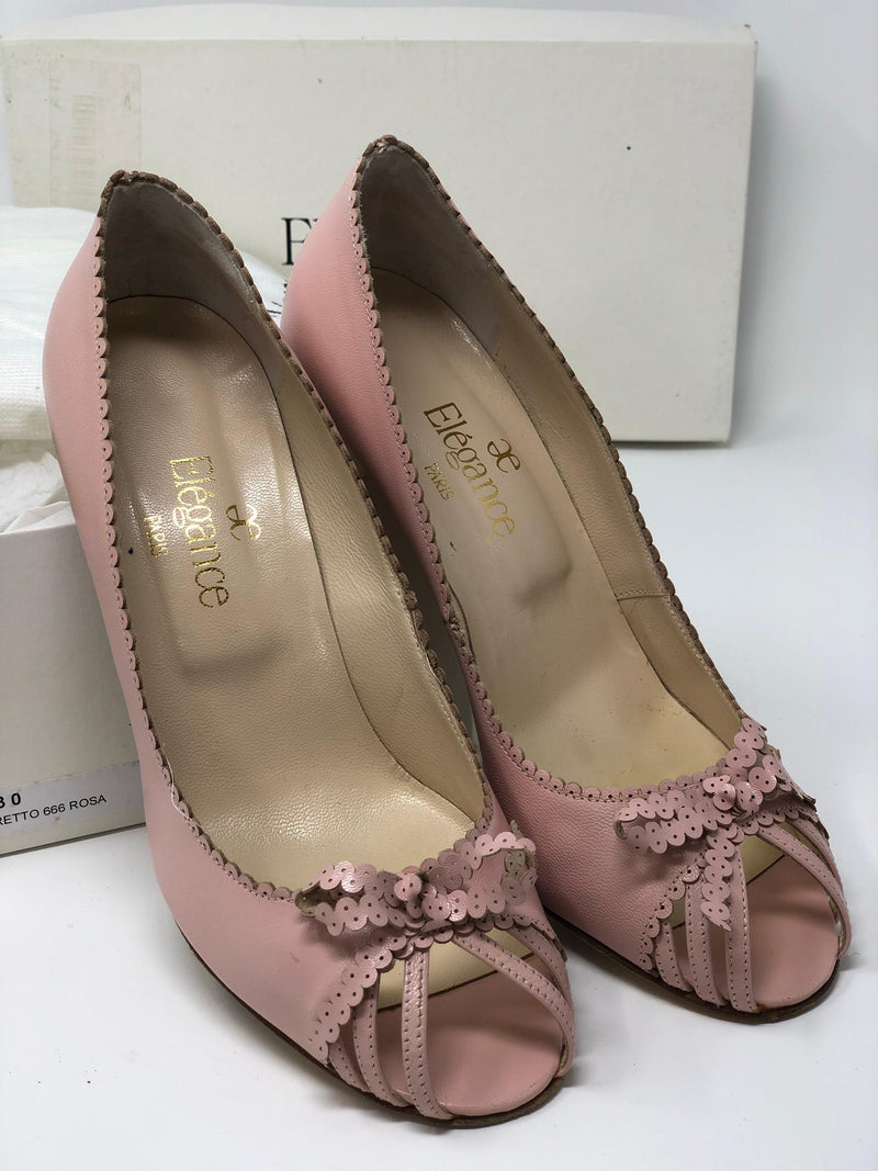 Elegance Paris Peep Toe Heels Leather Pink Size 36 (UK3.5) - Ava & Iva