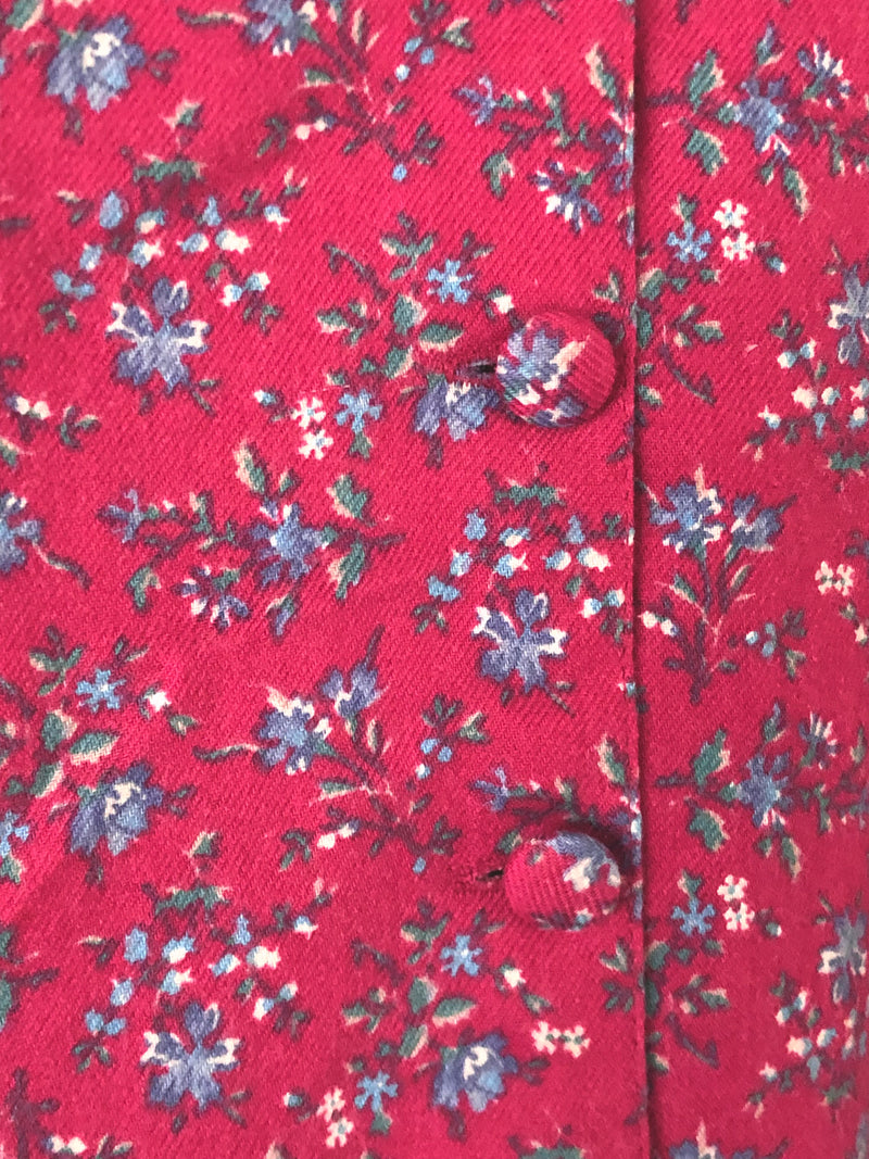 Laura Ashley Vintage Cotton Blend Long Sleeve Shirt Maxi Dress Dark Pink Floral Print UK Size 12-14 - Ava & Iva