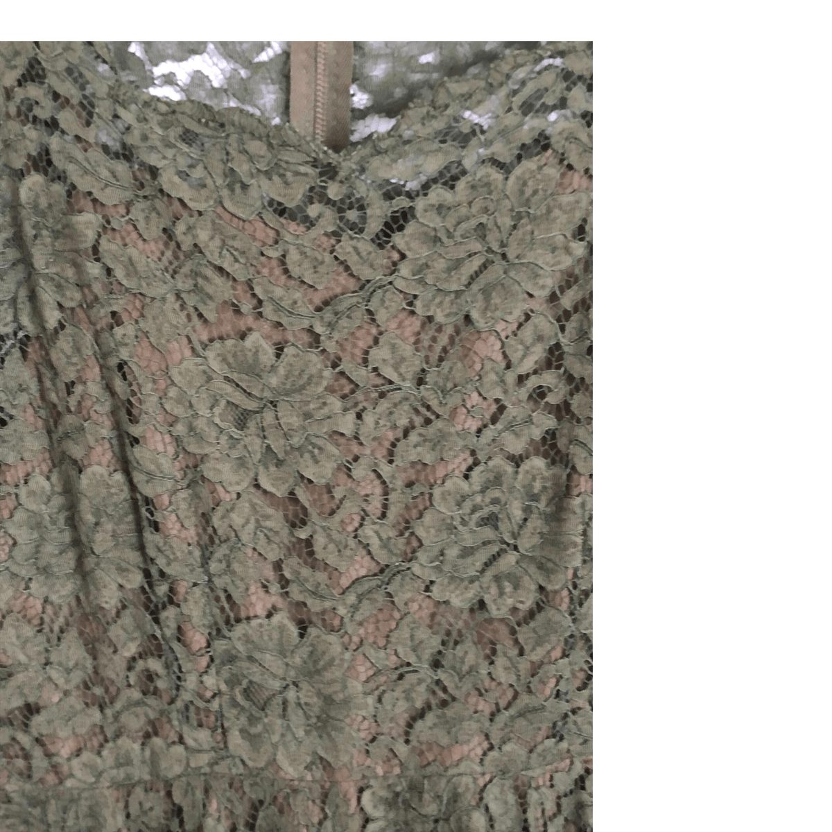 Unbranded Vintage Style 3/4 Sleeve Lace Guipure Midi Dress w/Satin Slip Olive Green S UK Size 8-10 - Ava & Iva