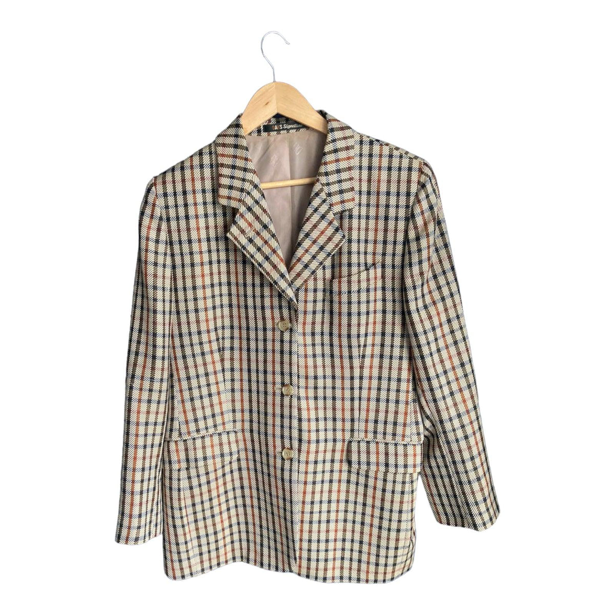 Daks Wool Camel Checked Skirt Suit UK Size 14 - Ava & Iva