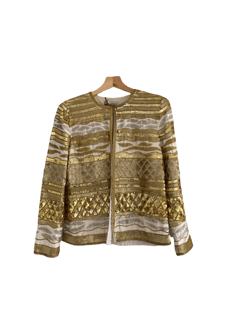Leslie Fay Embellished Jacket Gold UK Size 12 - Ava & Iva