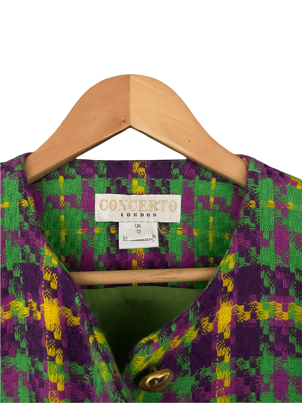 Concerto London Jacket 100% Wool woven Green and Purple Check UK Size 12 - Ava & Iva