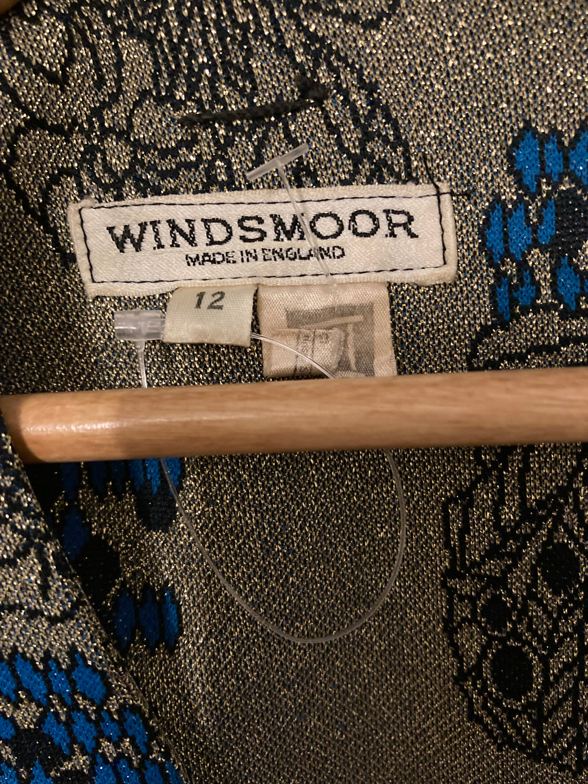 Windsmoor Gold and Blue Patterned Wing Sleeved Dress UK Size 12 - Ava & Iva