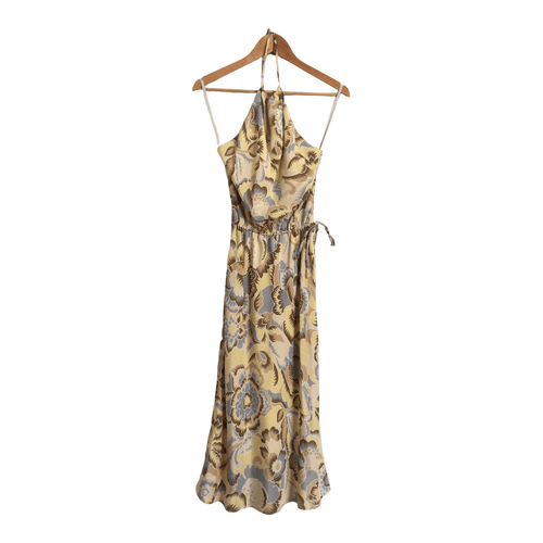 Coast 100% Polyester Sleeveless Halterneck Lemon & Grey Floral Print Dress BNWT UK Size 8 - Ava & Iva