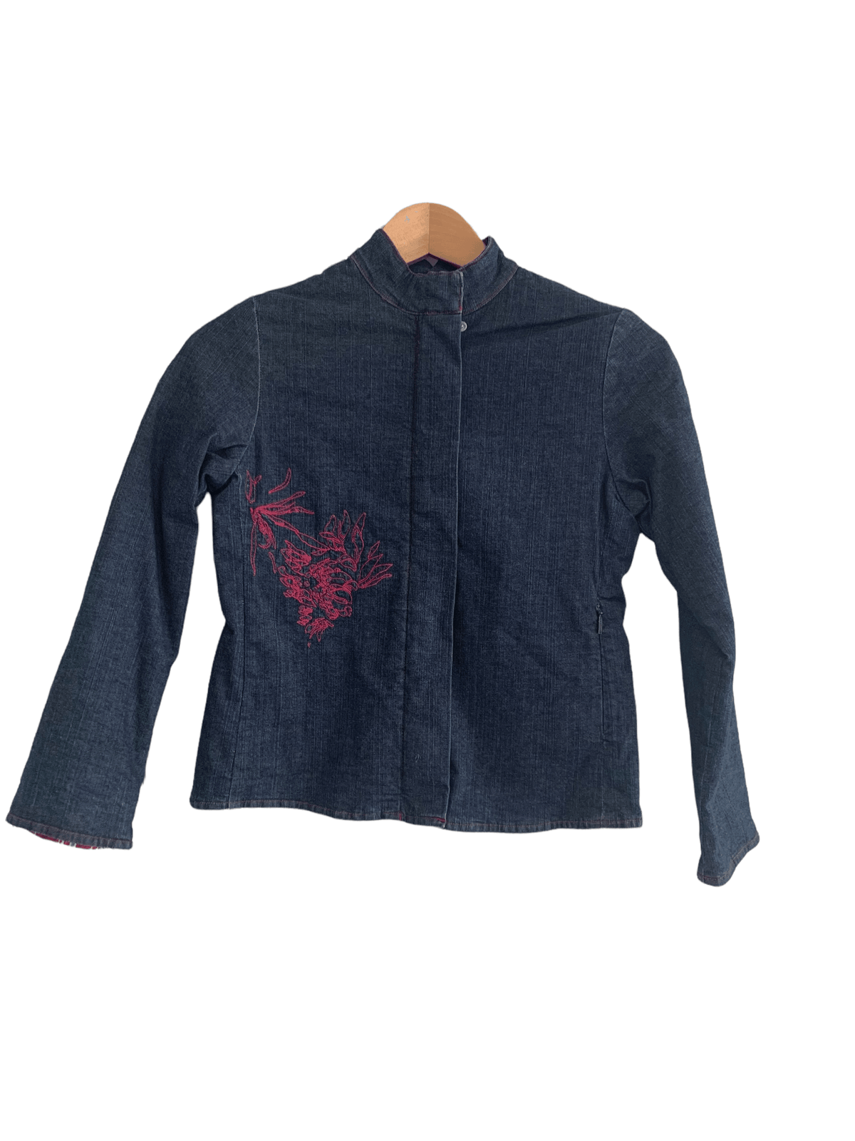 Kenzo Denim Zip Front Embroidered Jacket UK Size XS - Ava & Iva