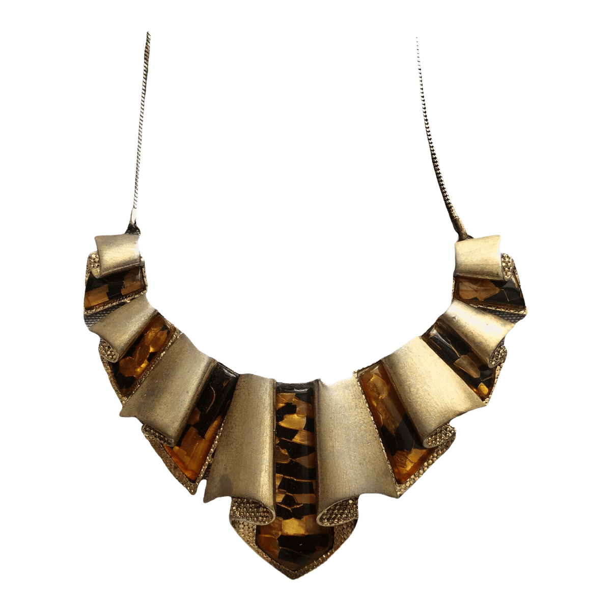 Vintage 1980s Gold Tone and Tortoise Resin Stone Single Strand Necklet Necklace - Ava & Iva