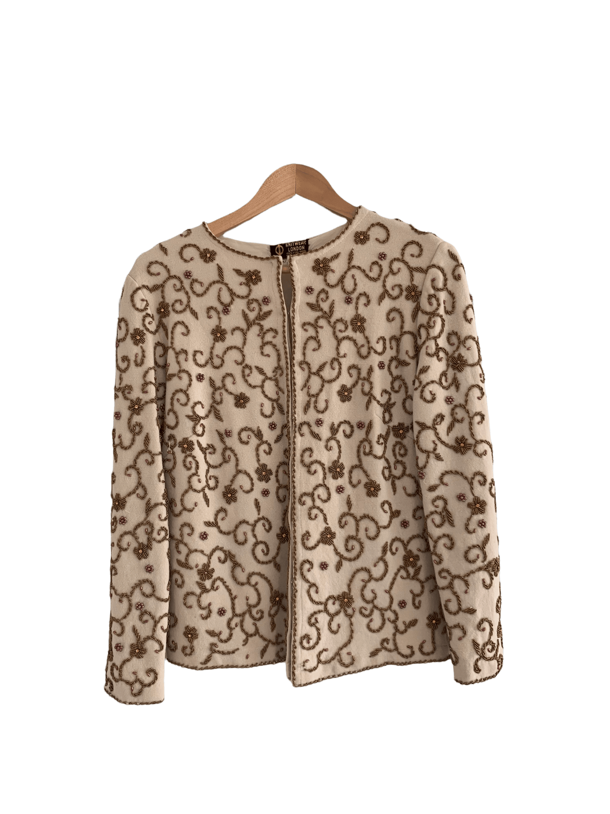 Jo Knitwear London Embellished 100% Wool Jacket Beige UK Size 10/12 - Ava & Iva