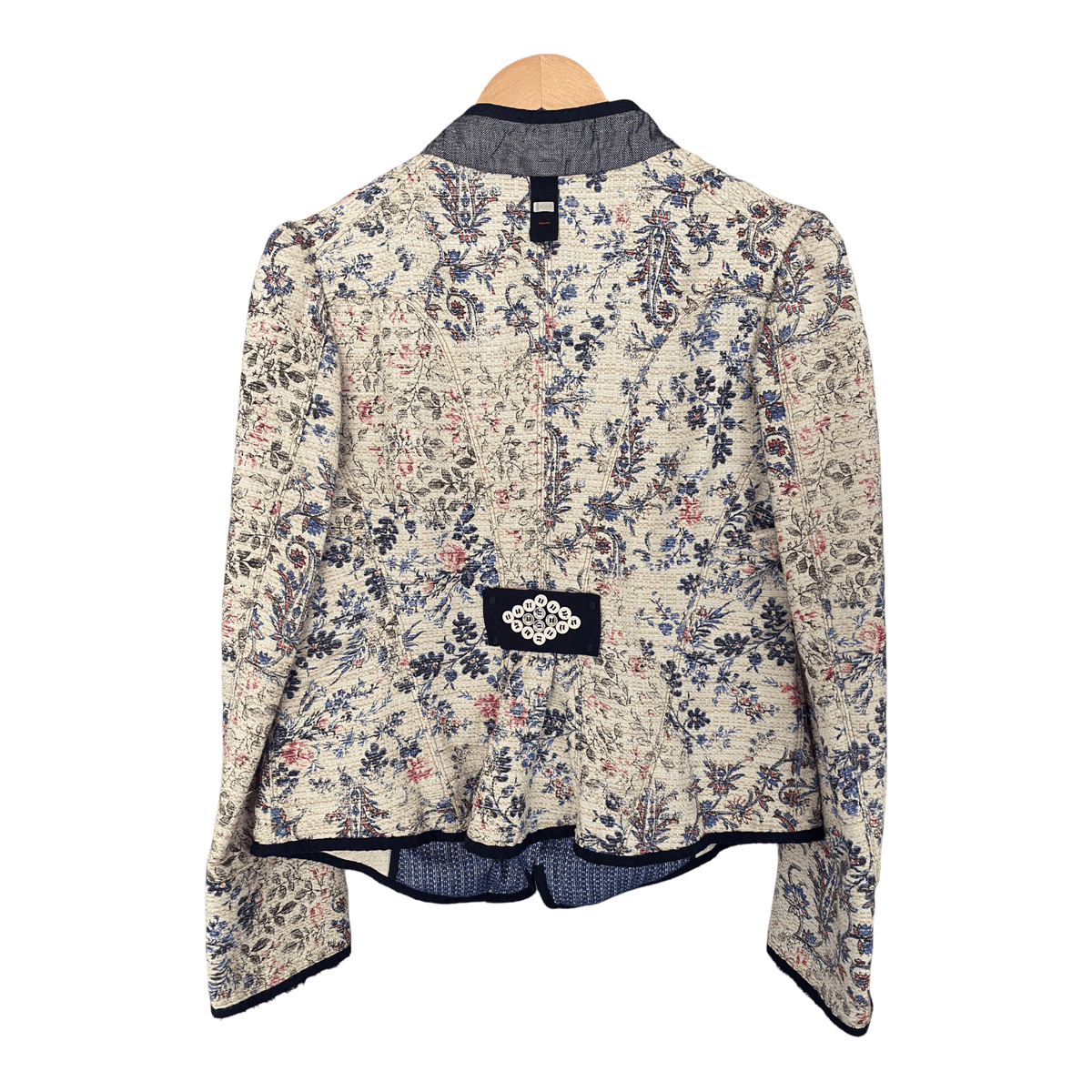 High Use Round Neck Cotton Mix Jacket Floral Print on Cream Ground UK Size 12 - Ava & Iva