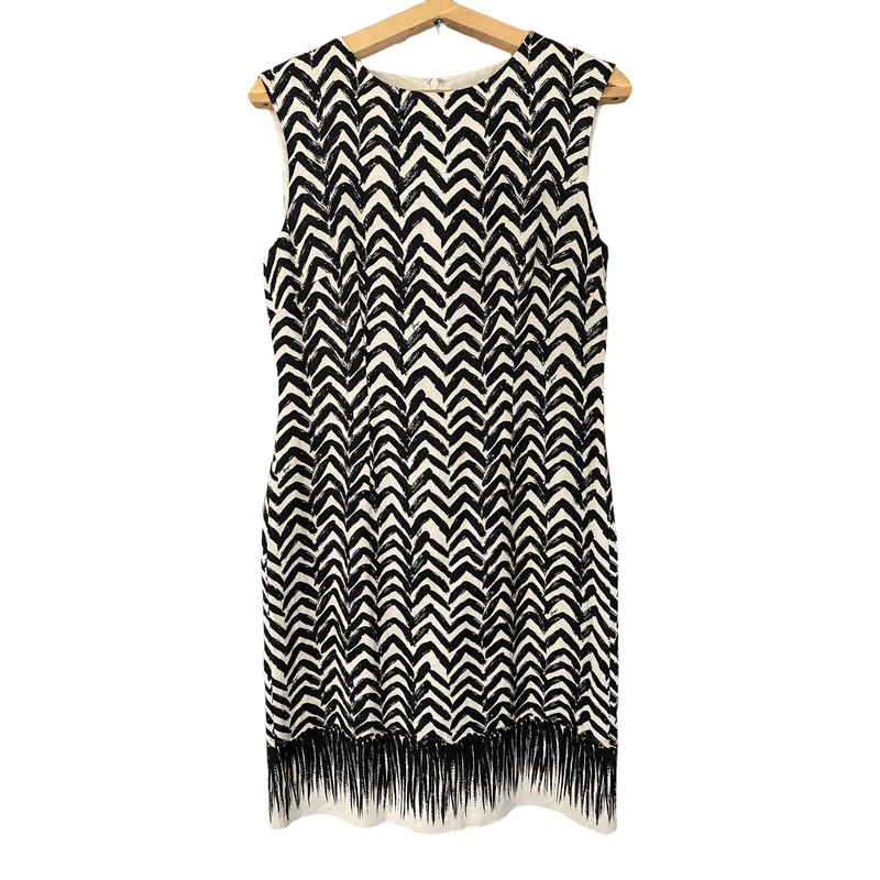 Jaeger Cream and Black Linen Mix Abstract Pattern Sleeveless Dress UK Size 12 - Ava & Iva