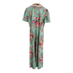 Vintage Ken Rose 100% Cotton Short Sleeve Tunic Maxi Dress Green Pink Floral Print UK Size 12 - Ava & Iva