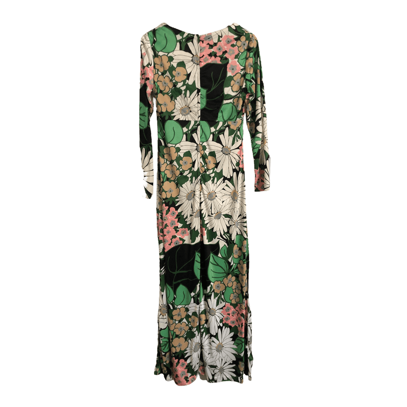 Benina London Vintage 7/8 Sleeve Maxi Dress Green Multi Floral Print UK Size 10-12 - Ava & Iva