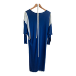 Vintage 70s Unbranded Triacetate 7/8 Dolman Sleeve Belted Tunic Maxi Dress Two Tone Blue S-M - Ava & Iva