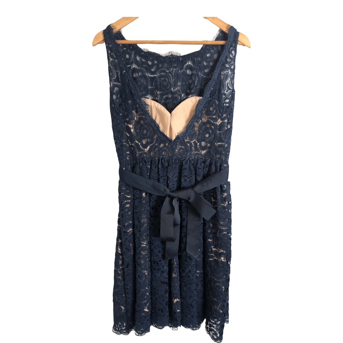 Unbranded Vintage Sleeveless Lace Belted Midi Dress Navy Blue M UK Size 10-12 - Ava & Iva