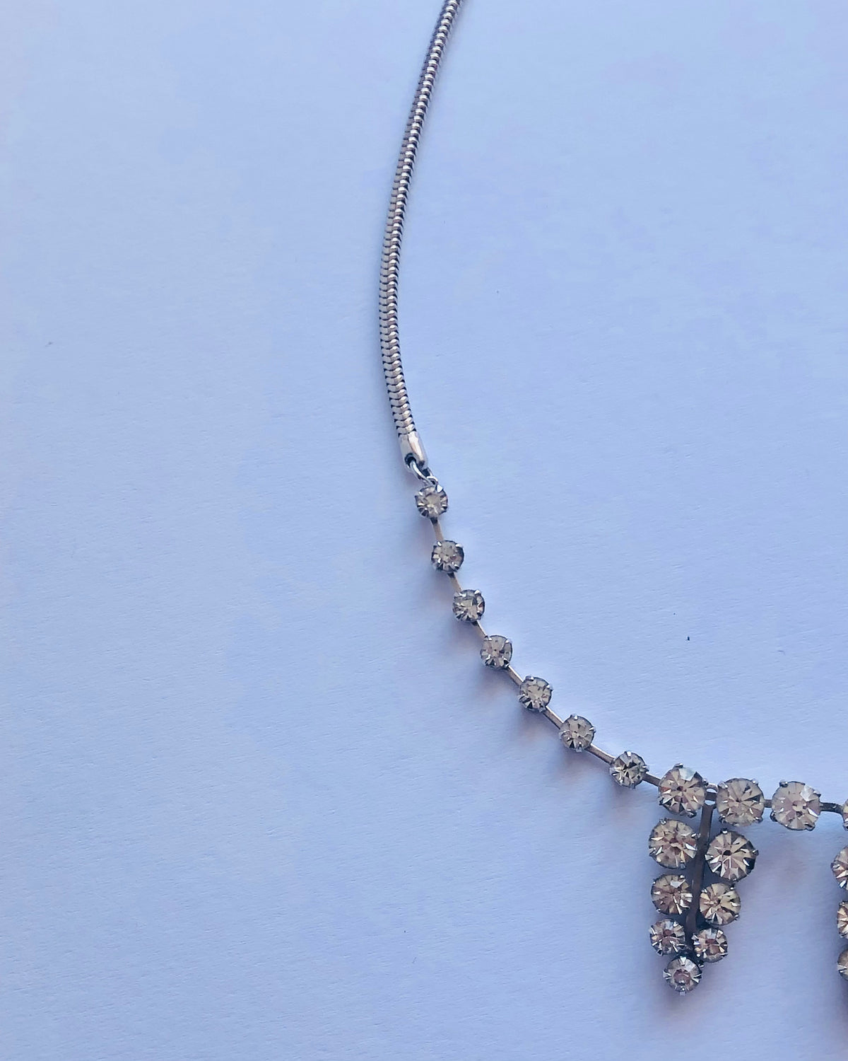 Vintage Silver Tone Single Strand Drop Starburst Necklet Necklace w/ Cut Zirconia Stones - Ava & Iva