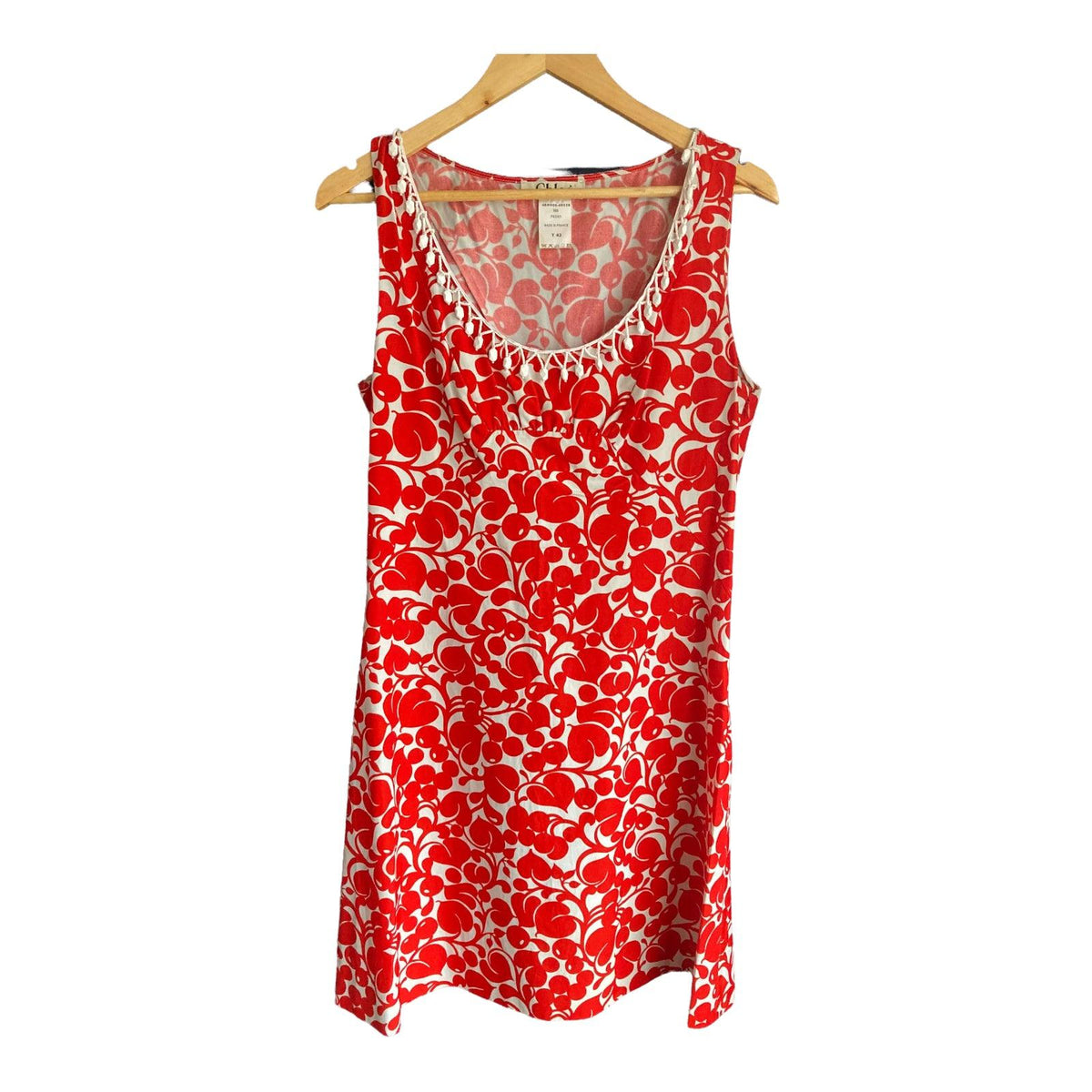 Chloe Red And White Patterned Sleeveless Dress UK Size 14 - Ava & Iva