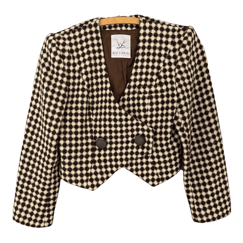 Max Librati Bolero Jacket Wool Alpaca Mix Brown and Cream UK Size 14 - Ava & Iva