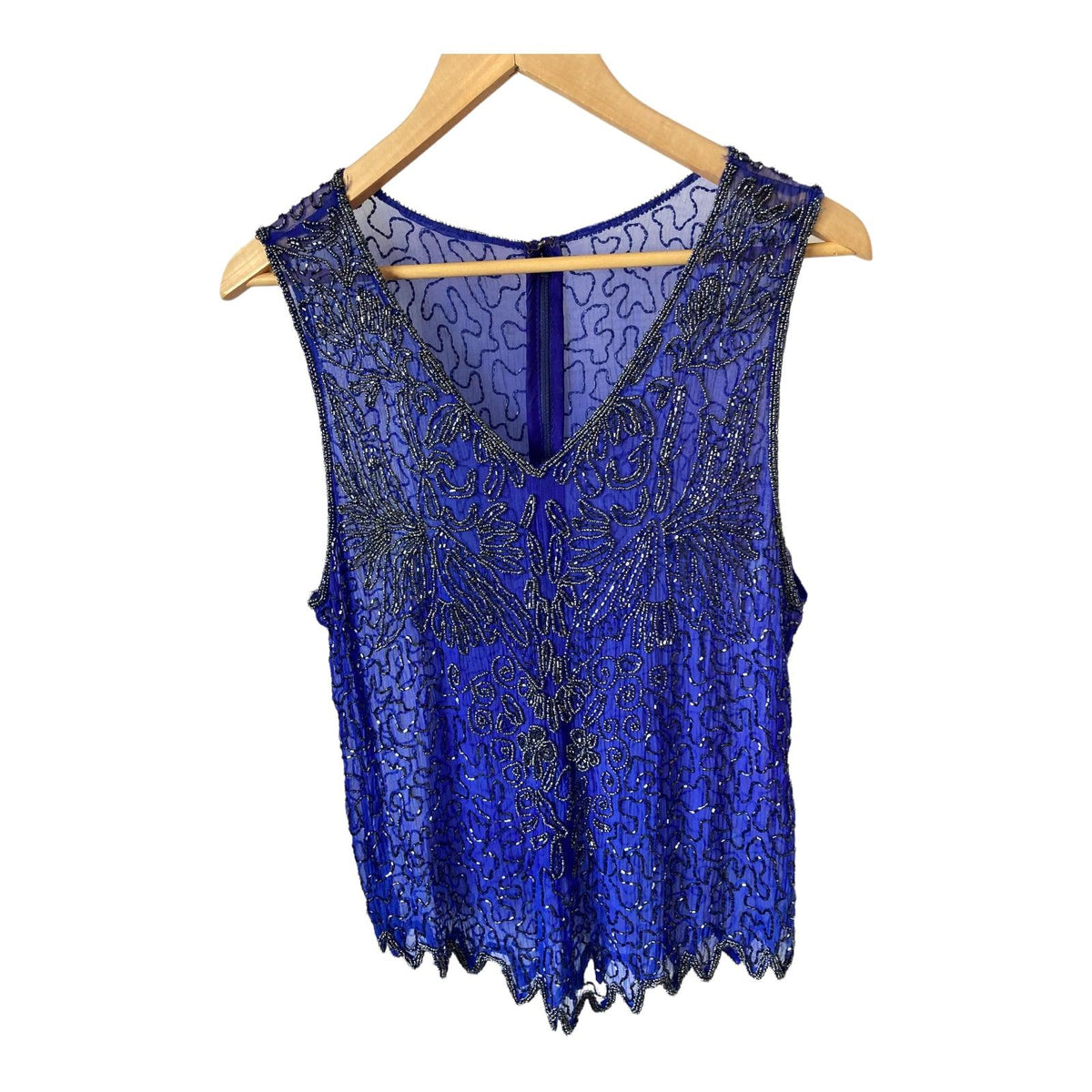 Occasion Sheer Royal Blue Beaded Sleeveless Top UK Size 12 - Ava & Iva