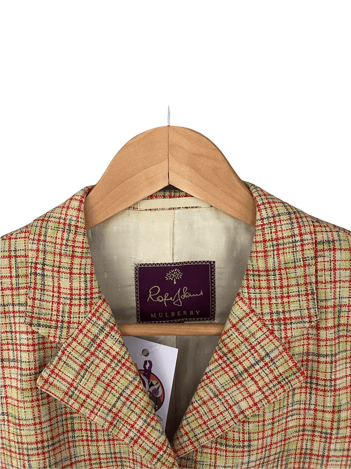 Mulberry Roger Saul Label Wool and Linen Mix Jacket Red Check UL SIze 8 - Ava & Iva