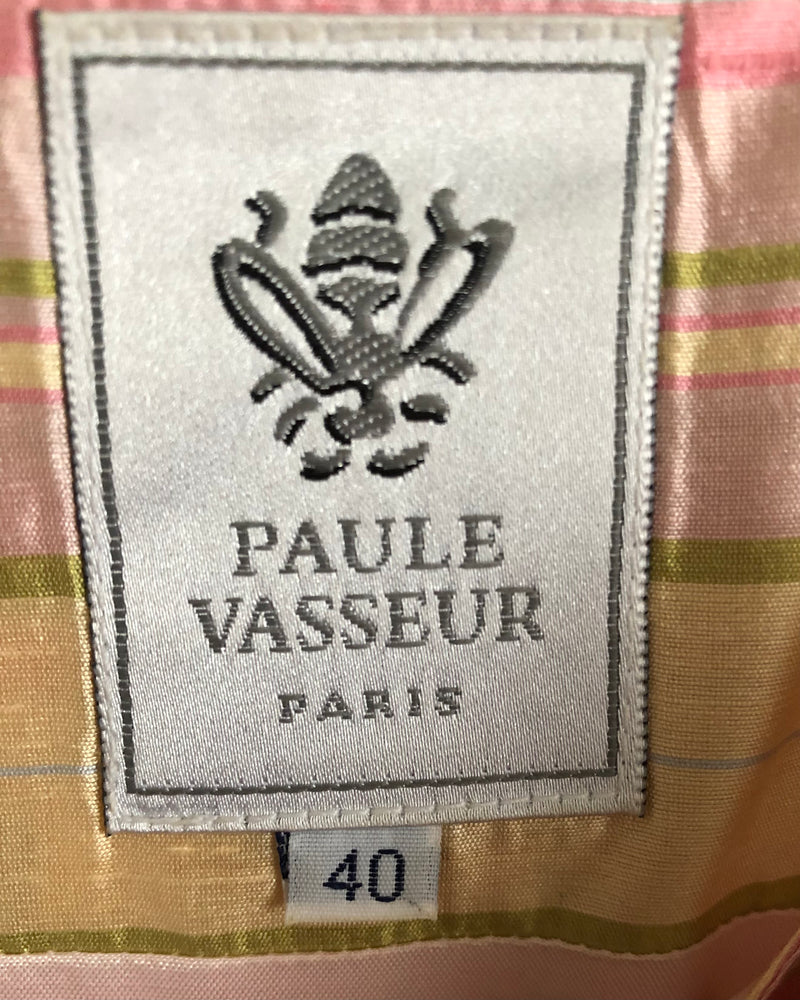 Paule Vasseur Paris Vintage 100% Silk Sleeveless Shift Summer Maxi Dress Pink Yellow Multi Striped UK Size 10-12 - Ava & Iva