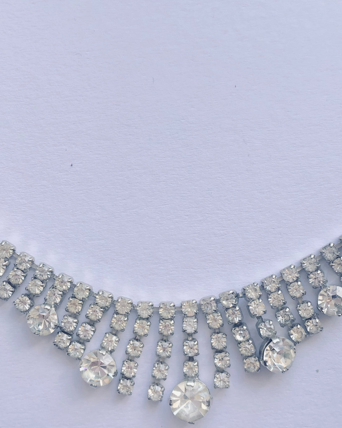 Vintage Silver Tone Single Strand Diamante Drop Necklet Necklace w/ Cut Zirconia Stones - Ava & Iva