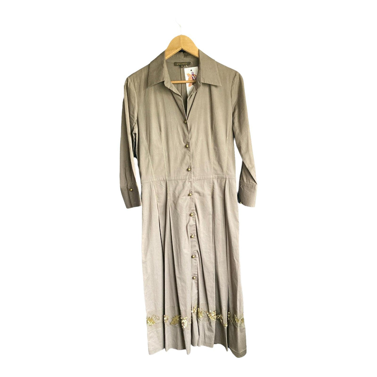 Apostrophe Cotton Taupe 3/4 Sleeved Dress Size 38 UK Size 12 - Ava & Iva