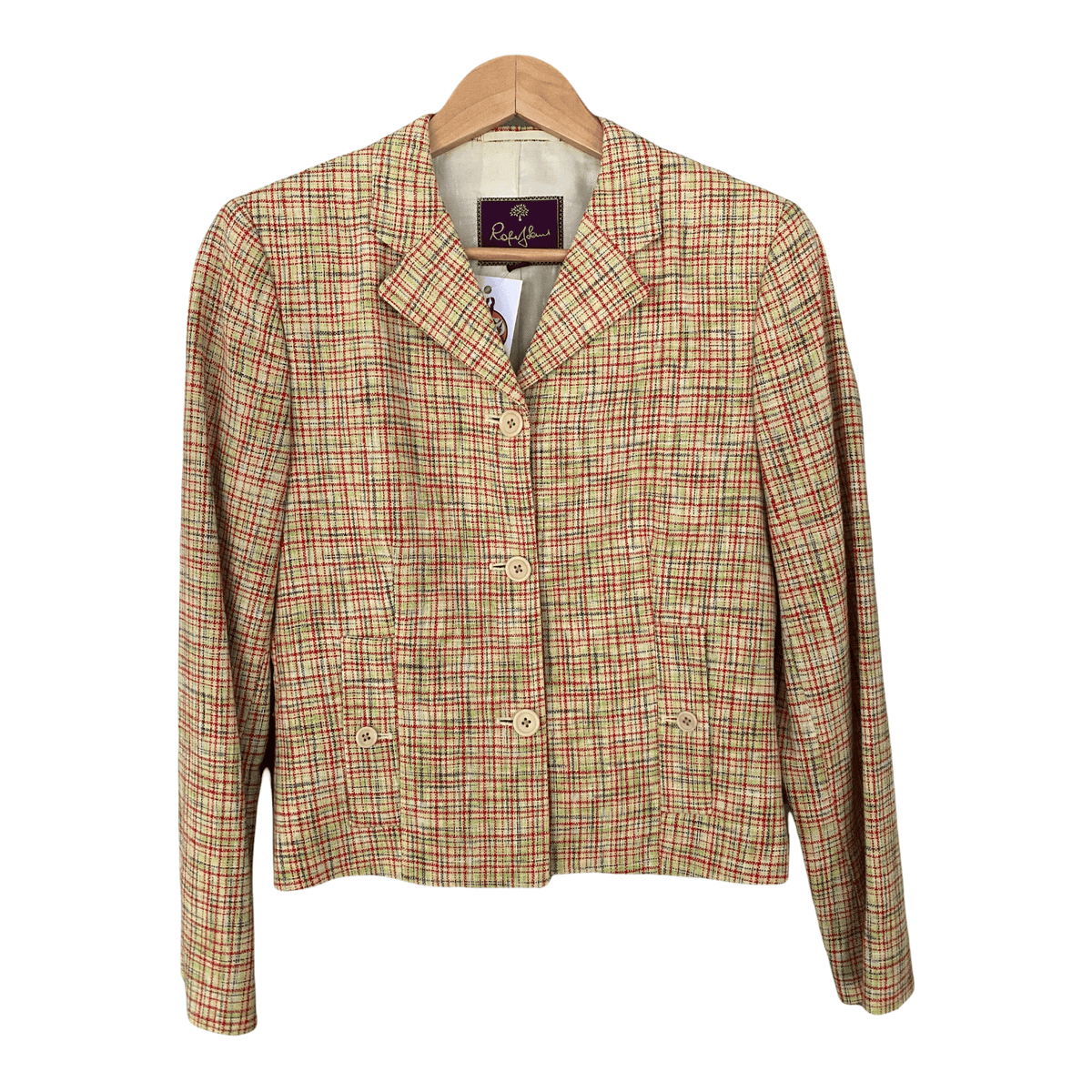 Mulberry Roger Saul Label Wool and Linen Mix Jacket Red Check UL SIze 8 - Ava & Iva