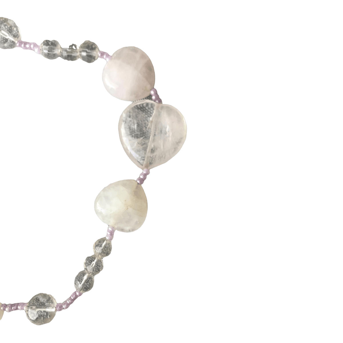 Vintage Rose Quartz Heart and Clear Quartz Crystal Stone Bead Single Strand Costume Necklet Necklace - Ava & Iva