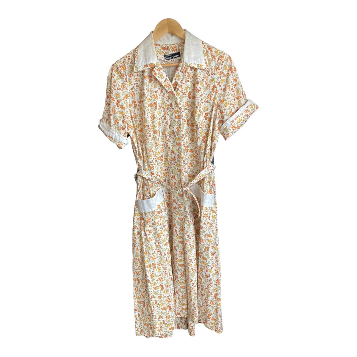 Doreen Seckler Cotton Cream Ditsy Floral patterned Short Sleeved Dress UK Size 14 - Ava & Iva