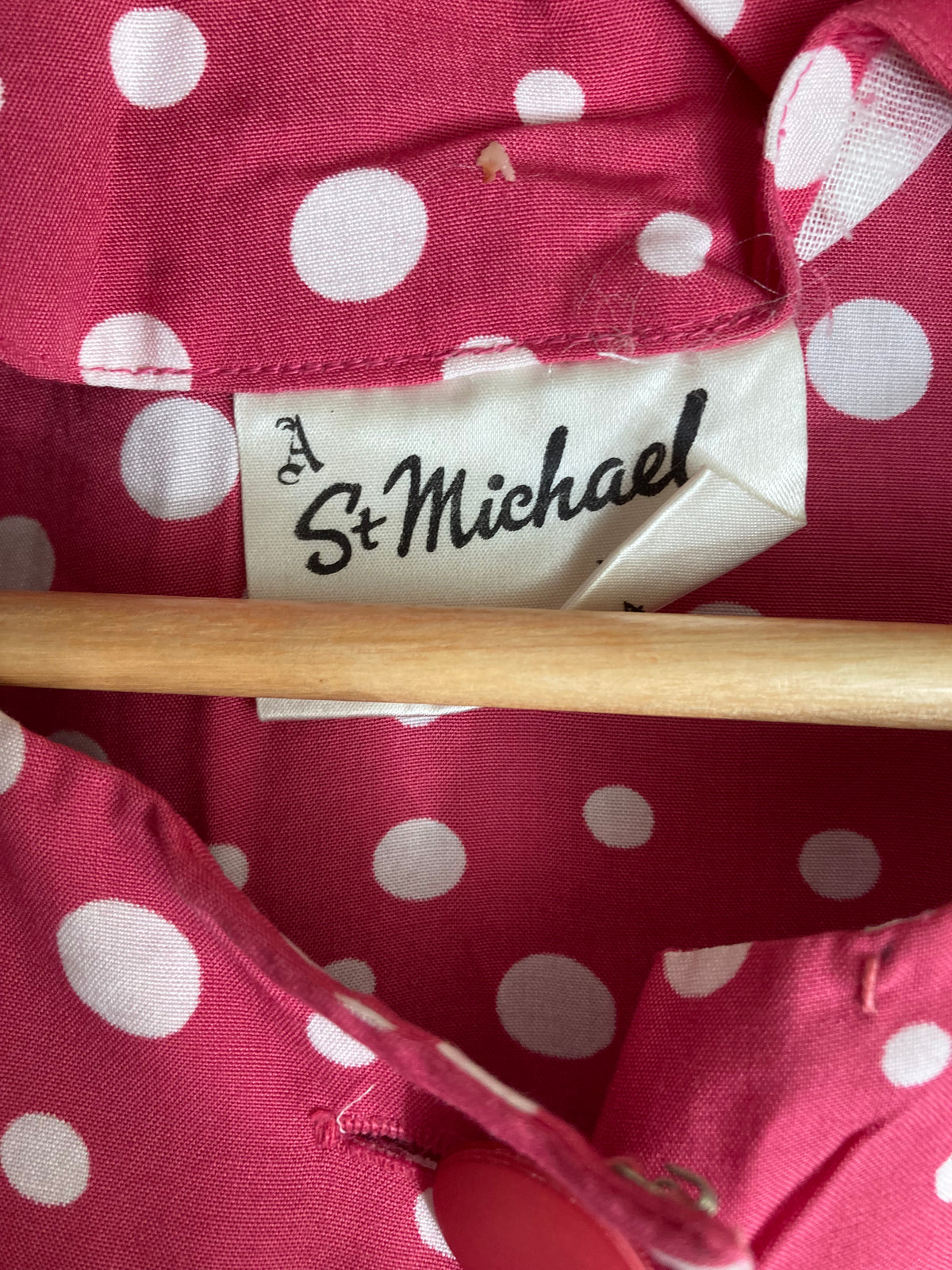 St Michael Cotton Raspberry Spotted Short Sleeved Dress UK Size 10 - Ava & Iva