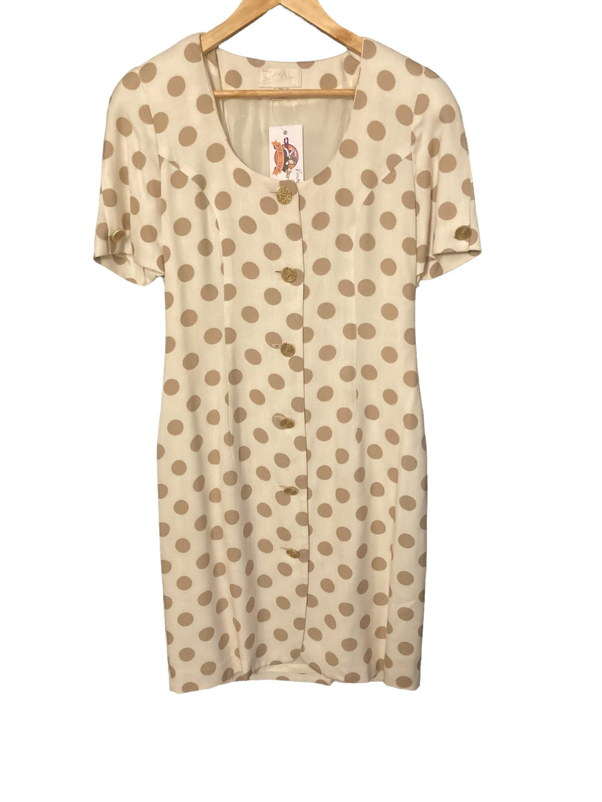 Dusk Cotton Cream and Fawn Polka Dot Short Sleeved Dress UK Size 12 - Ava & Iva