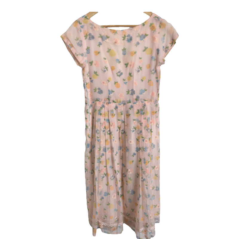 Unbranded Vintage Chiffon Short Sleeve Summer Dress Pink Multi Floral Print UK Size 12 - Ava & Iva
