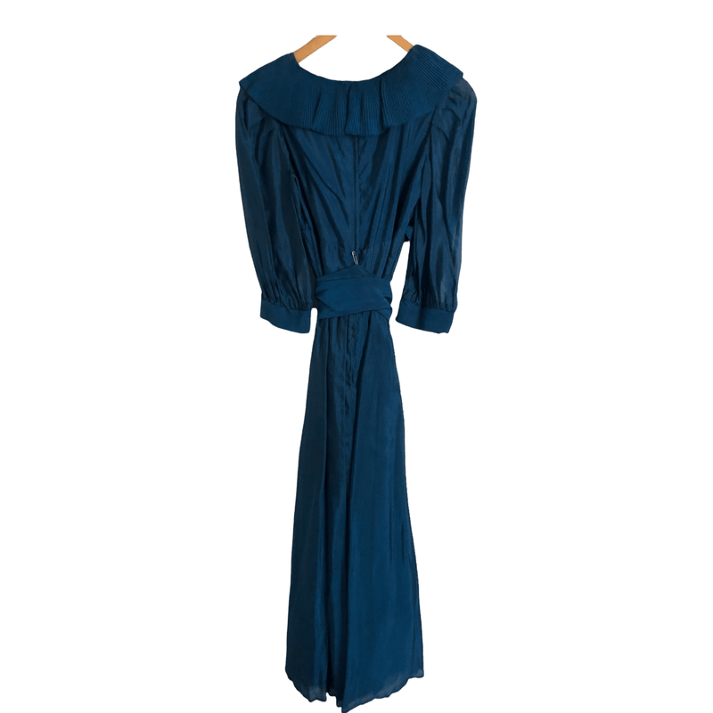 Regine London Vintage Long Sleeve Satin & Chiffon Evening Gown Maxi Dress Electric Blue UK Size 8 - Ava & Iva
