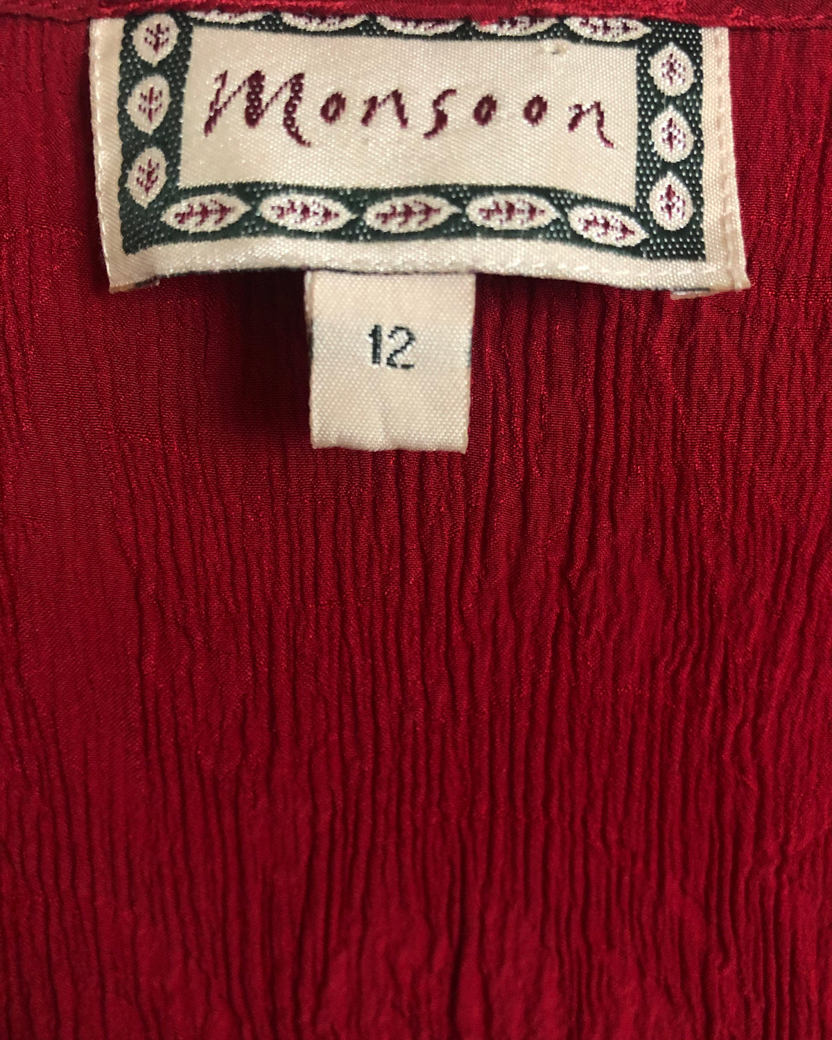 Monsoon 100% Crinkled Silk Short Sleeve Maxi Shift Dress Red UK Size 12 - Ava & Iva