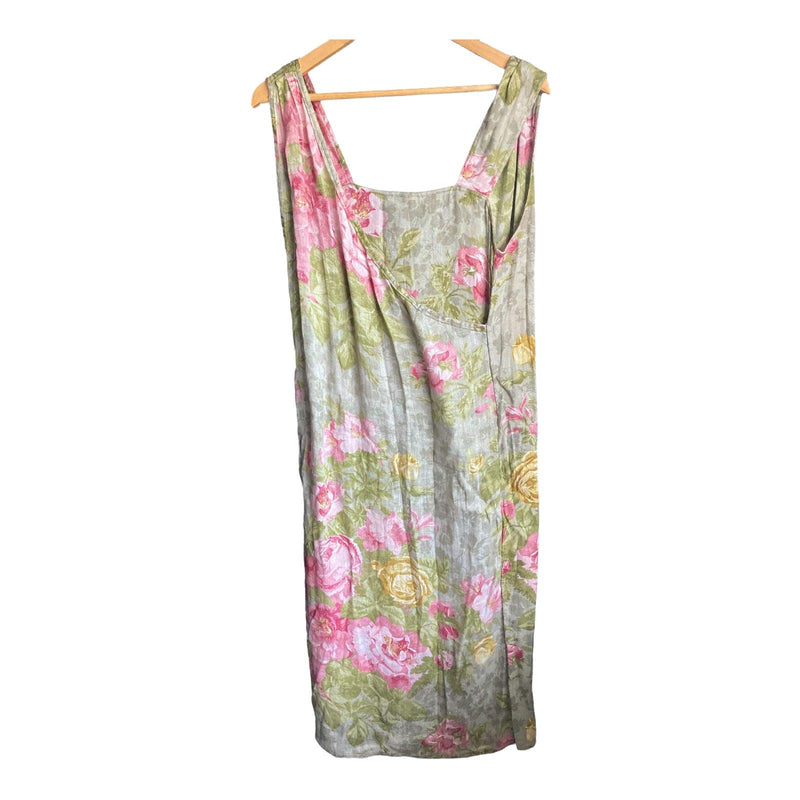 Max Mara Linen Green And Pink Floral Sleeveless Dress UK Size 10 - Ava & Iva
