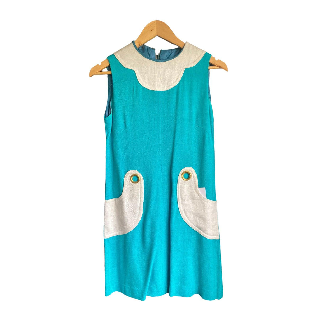 Vintage Turquoise And White Sleeveless Dress UK Size 8 - Ava & Iva