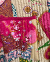 Unbranded 100% Quilted Cotton Oriental Ethnic Boho Festival Jacket Pink Multi Embellished Floral Print UK Size S/M - Ava & Iva