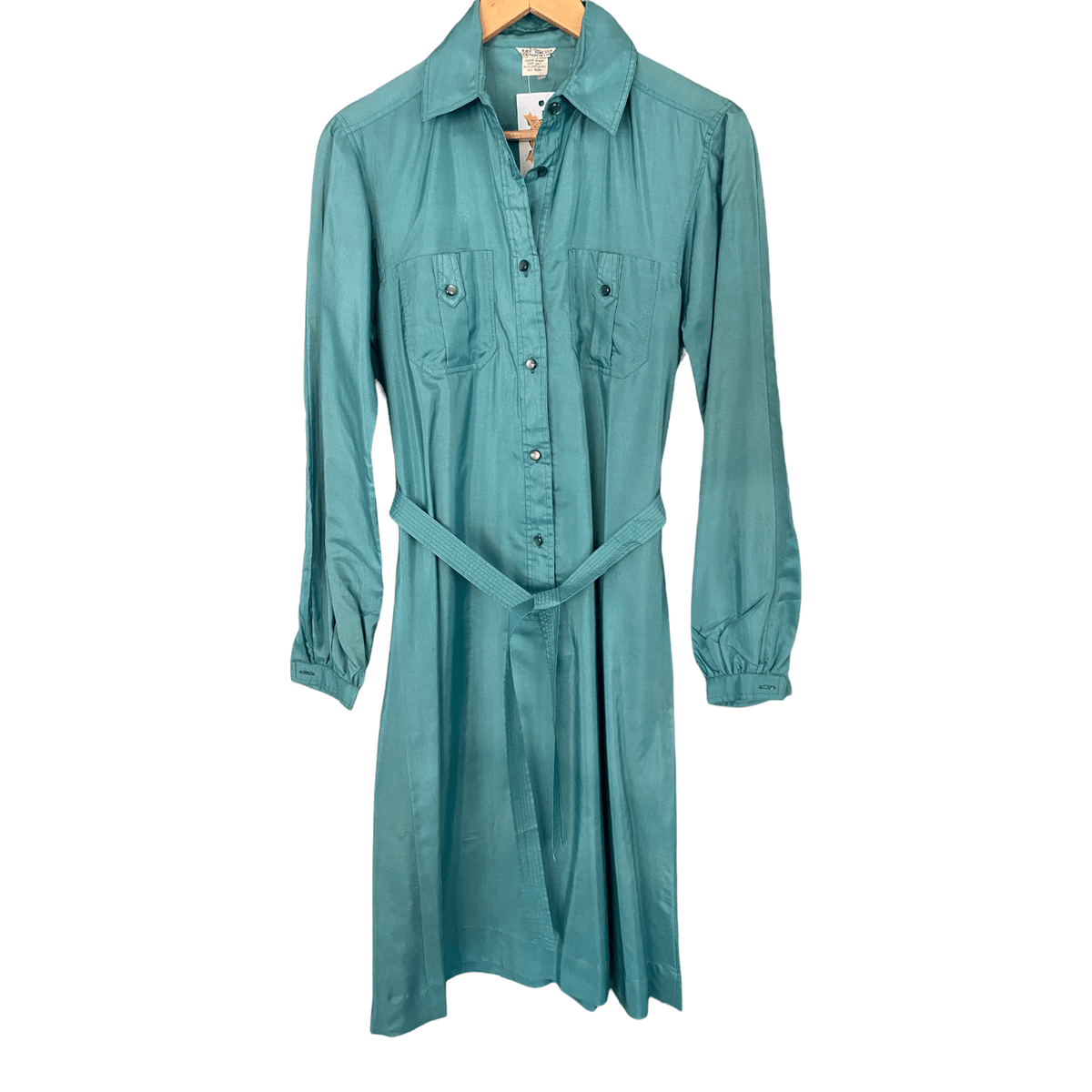 Vintage Chinese 100% Silk Dress with Belt Teal Green UK Size 10 - Ava & Iva