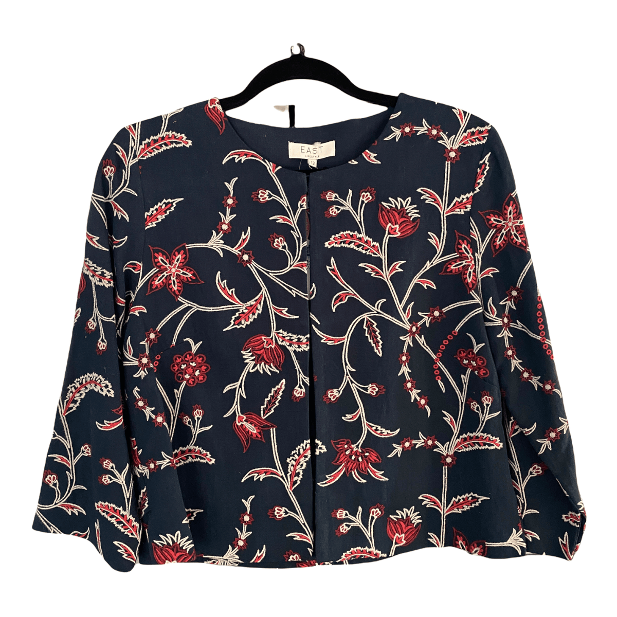 East Cotton Blue Embroidered Cropped Jacket with Tag RRP £279.00 UK Size 12 - Ava & Iva