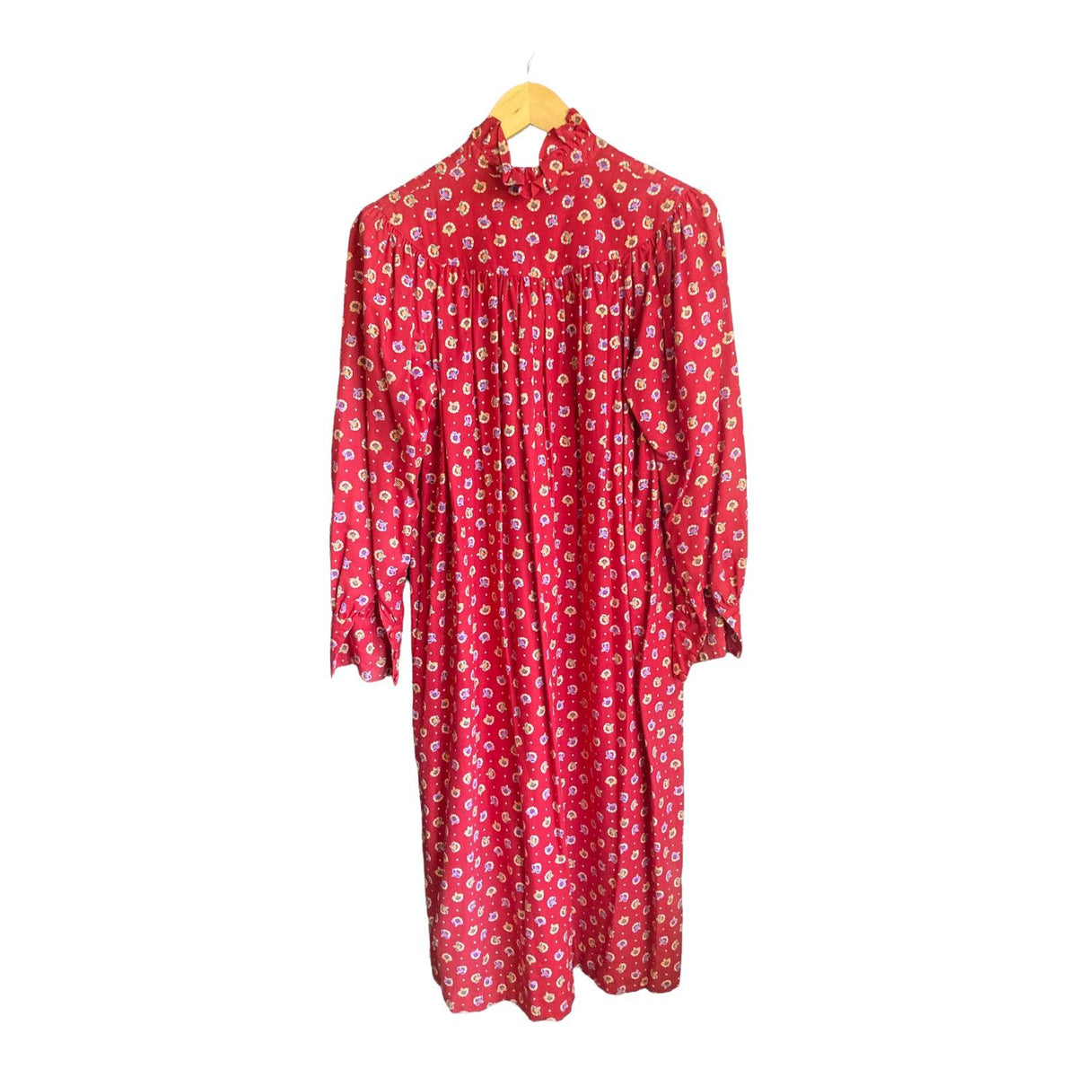 Horrockses Fashions Cotton Red Patterned Long Sleeve Dress UK Size 12 - Ava & Iva