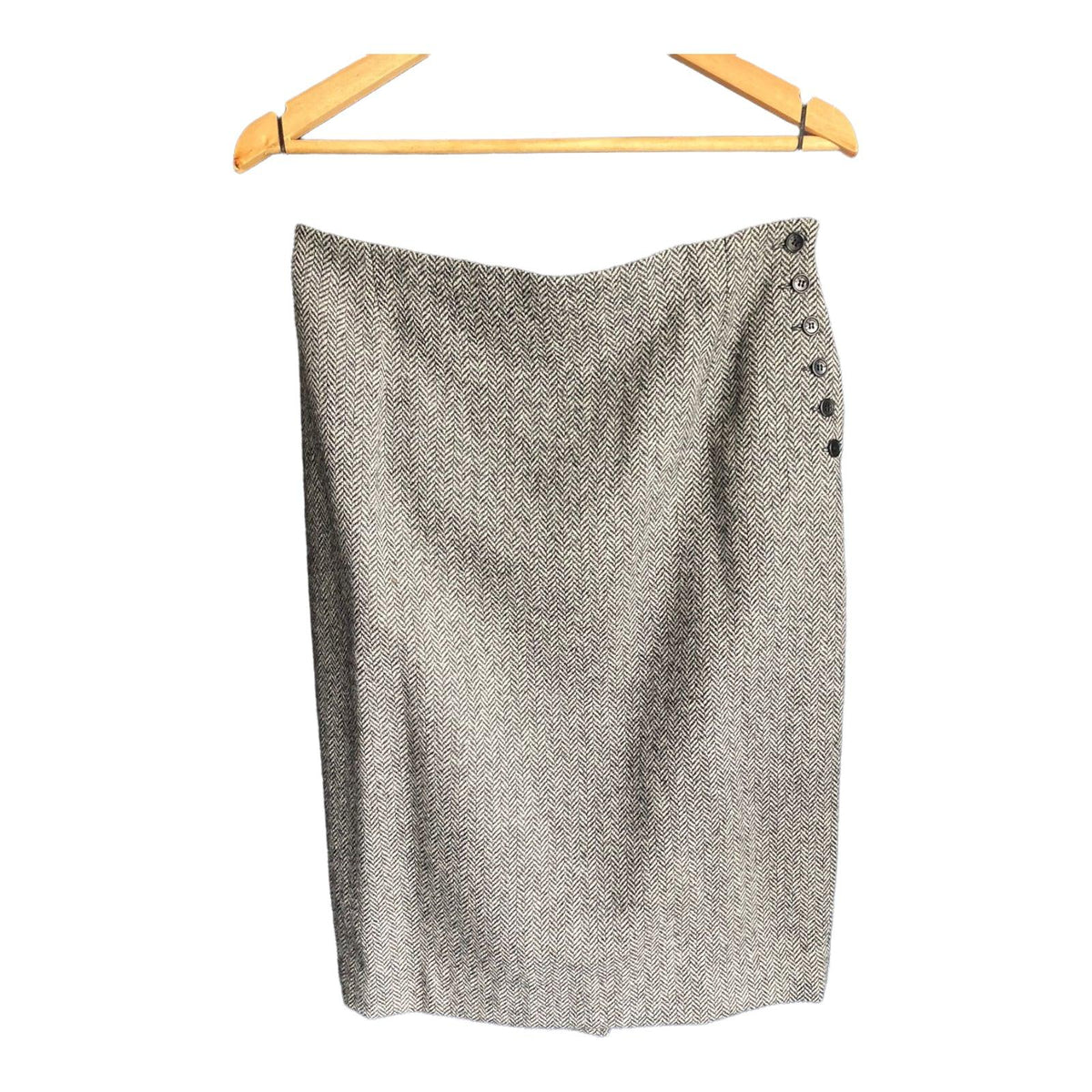 L.K. Bennett Wool Herringbone Black And White Skirt Suit Jacket Size 14 Skirt Size 12 - Ava & Iva