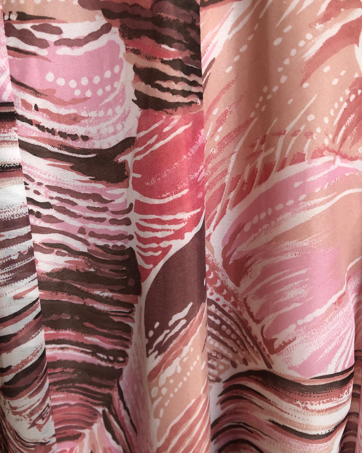 En Ka Vintage Sleeveless Chiffon Maxi Cape Dress Pink Multi Swirl Block Print UK Size 8-10 - Ava & Iva