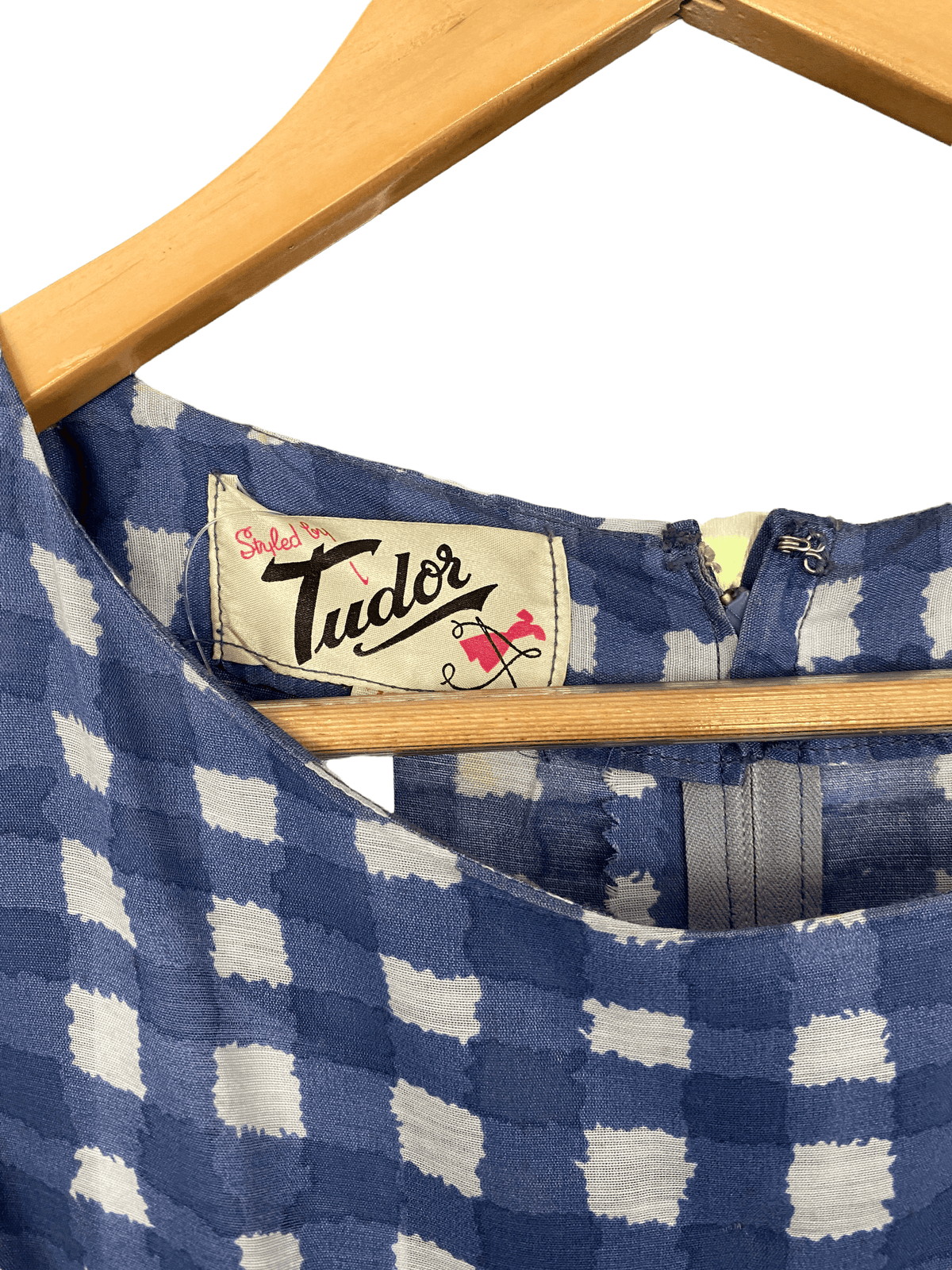 Styled By Tudor Vintage Cotton Dress Blue Gingham Check UK Size 10 - Ava & Iva