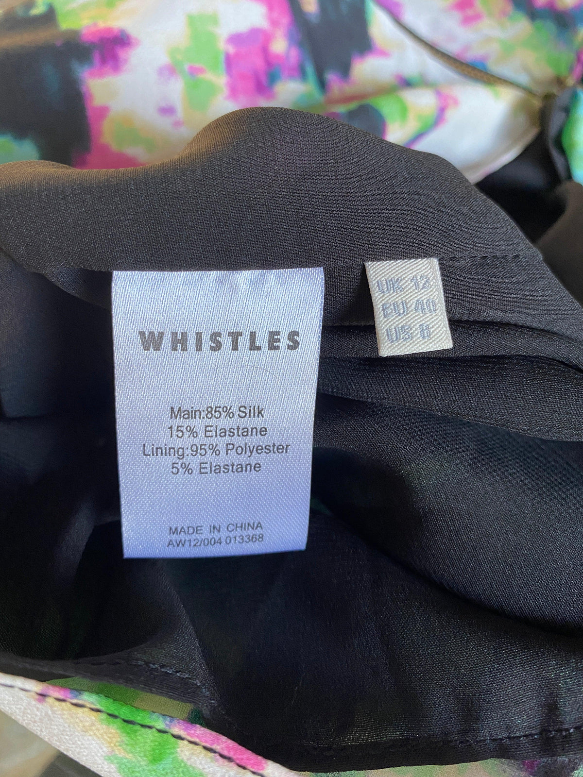 Whistles Silk Mix Dress Multicolour Abstract Floral Pattern UK Size 12 - Ava & Iva